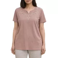 تیشرت زنانه یقه دلبر گلدوزی دور یقه کد 3705